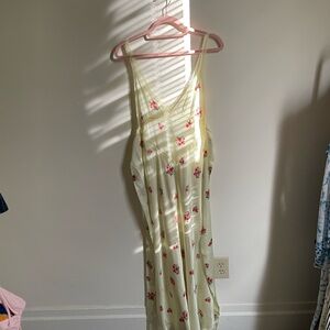 Lace-Trim Floral Slip Dress in Pale Yellow